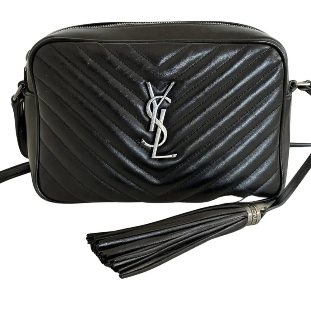 Yves Saint Laurent Black Chevron Crossbody Bag